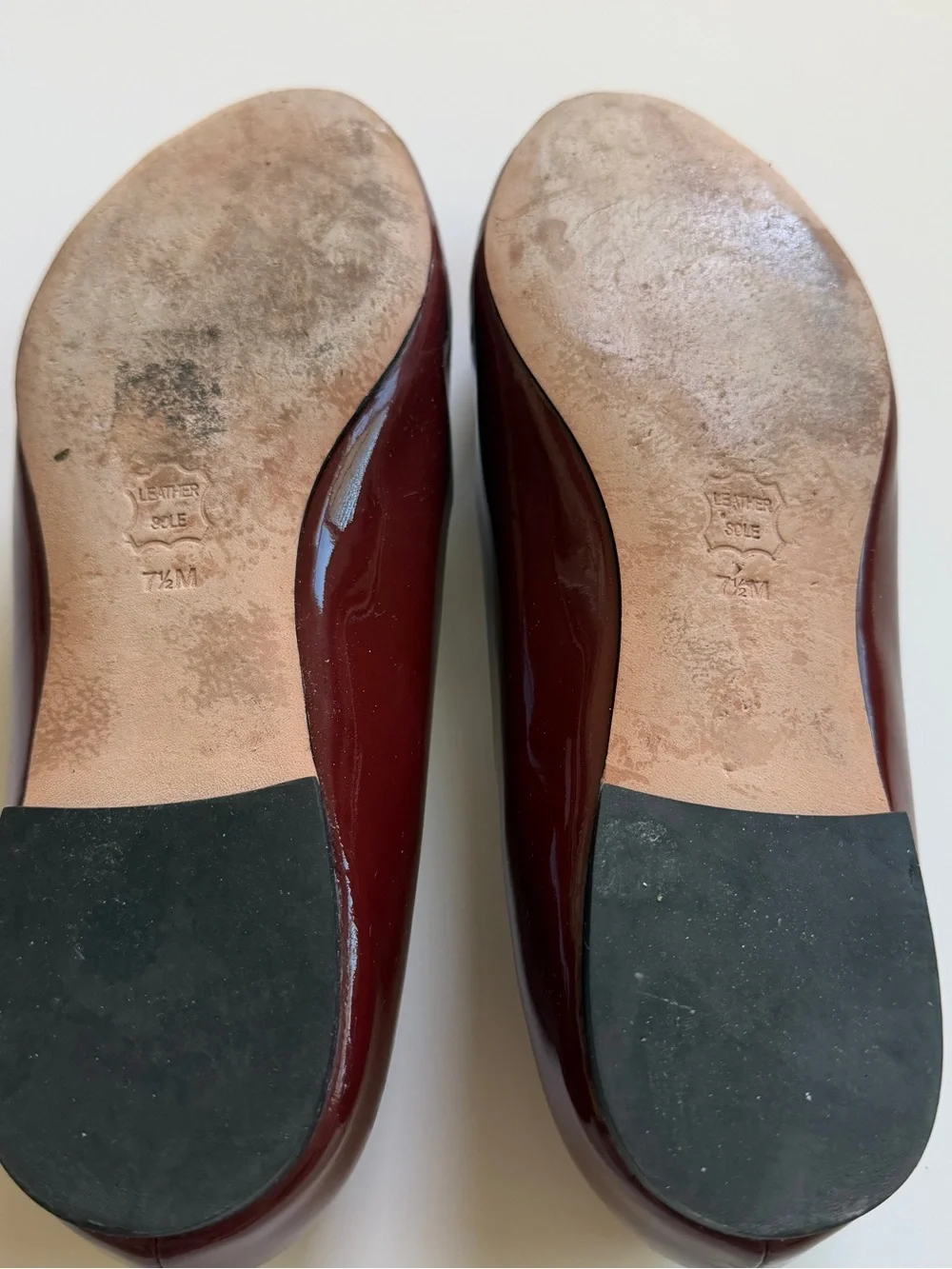 Tory Burch Maroon Patent Peep-Toe Bow Flats with Gold Logo Accent